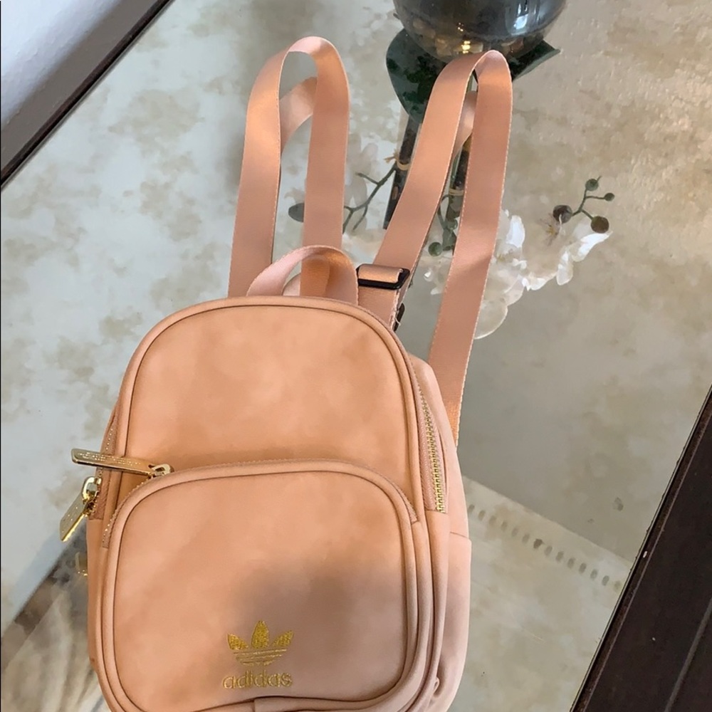 Adidas pink suede-like mini backpack w gold